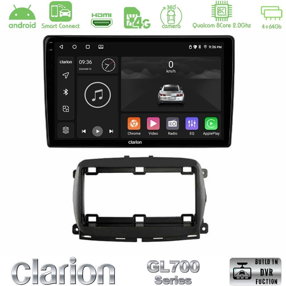 Clarion GL700 Series 8Core Android ClarionOS 4+64GB  Fiat 500 2016> Navigation Multimedia Tablet 9" Με Carplay & Android Auto