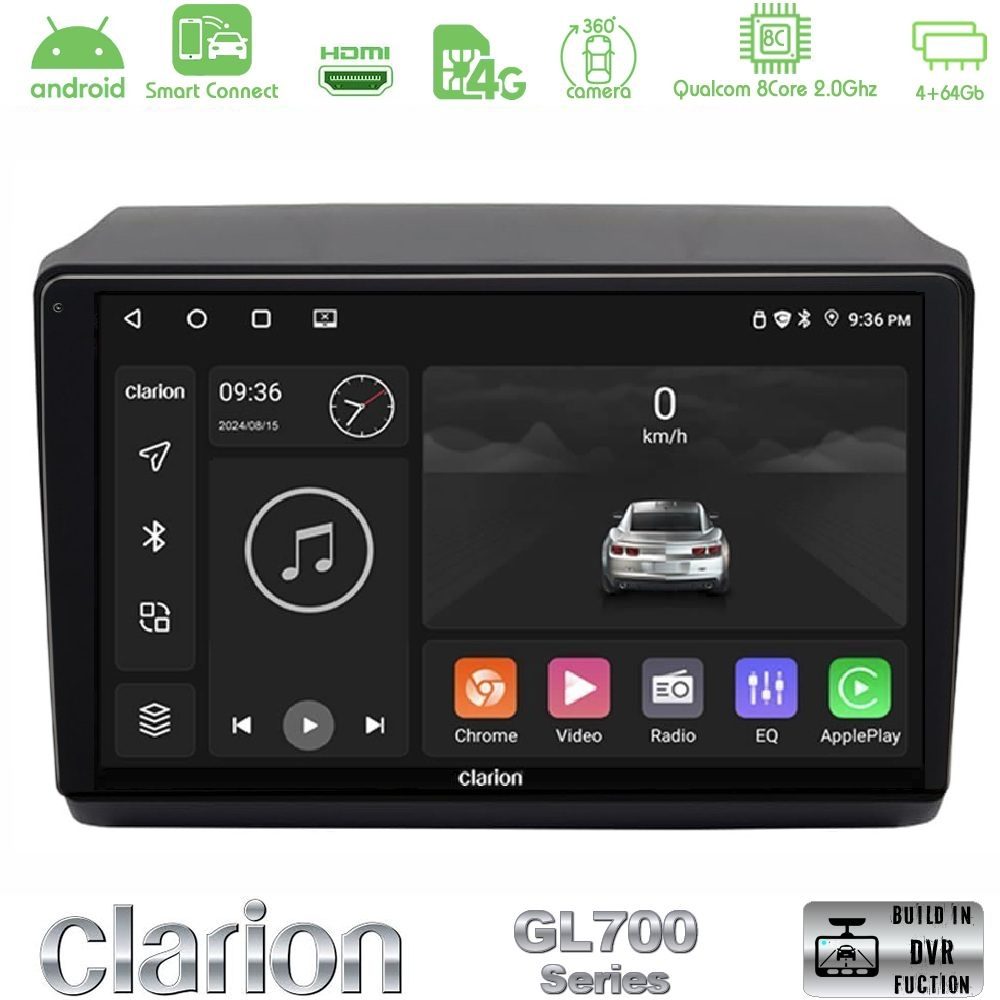 Clarion GL700 Series 8Core Android ClarionOS 4+64GB Fiat Ducato/Citroen Jumper/Peugeot Navigation Multimedia Tablet 9" Με Carplay & Android Auto