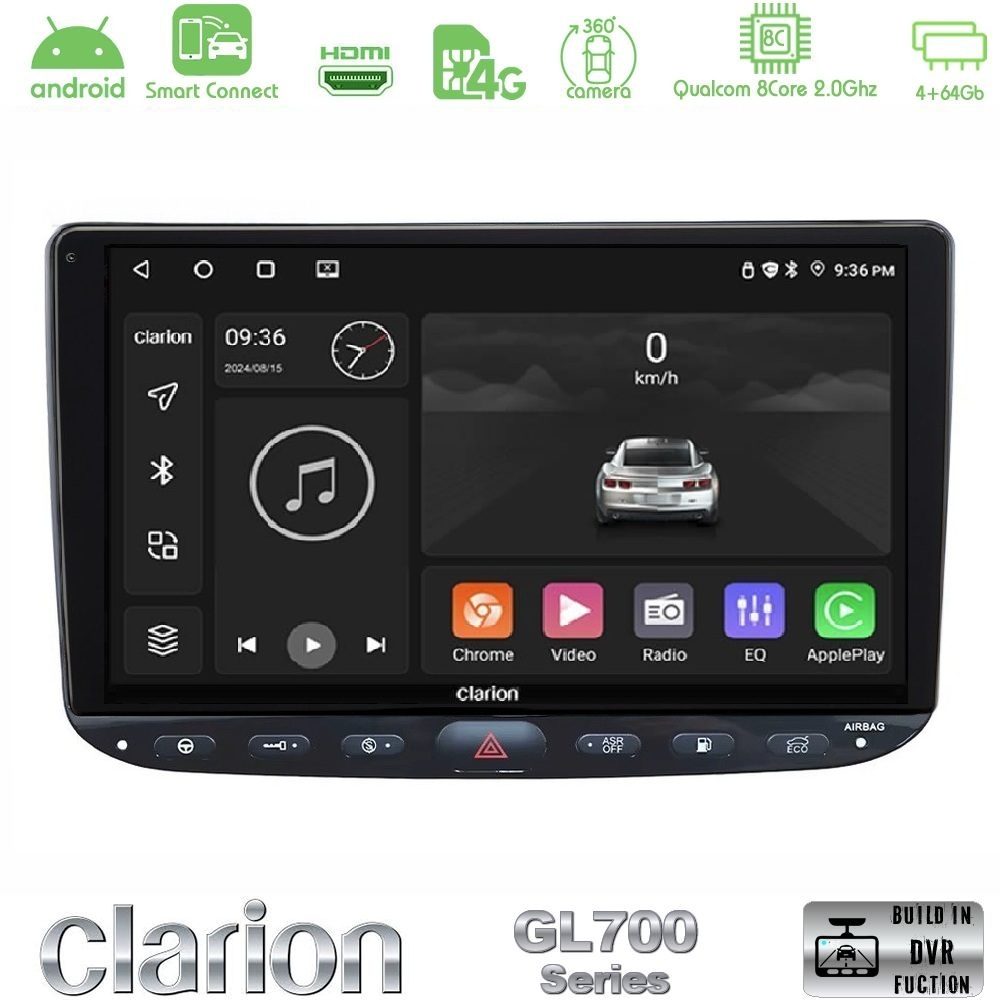 Clarion GL700 Series 8Core Android ClarionOS 4+64GB Fiat Punto/ Evo Navigation Multimedia Tablet 9" Με Carplay & Android Auto