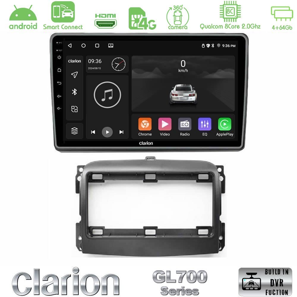 Clarion GL700 Series 8Core Android ClarionOS 4+64GB Fiat 500L Navigation Multimedia Tablet 10" Με Carplay & Android Auto