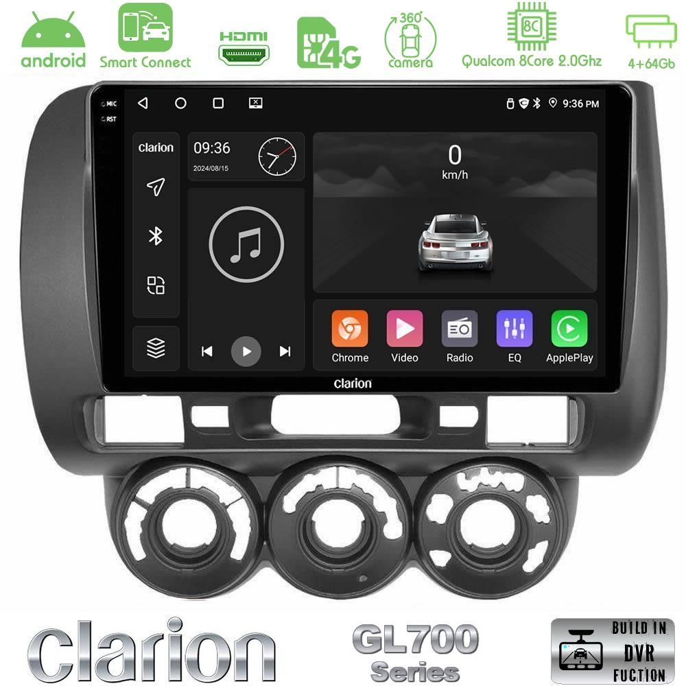Clarion GL700 Series 8Core Android ClarionOS 4+64GB Honda Jazz 2002-2008 (Manual A/C) Navigation Multimedia Tablet 9" Με Carplay & Android Auto