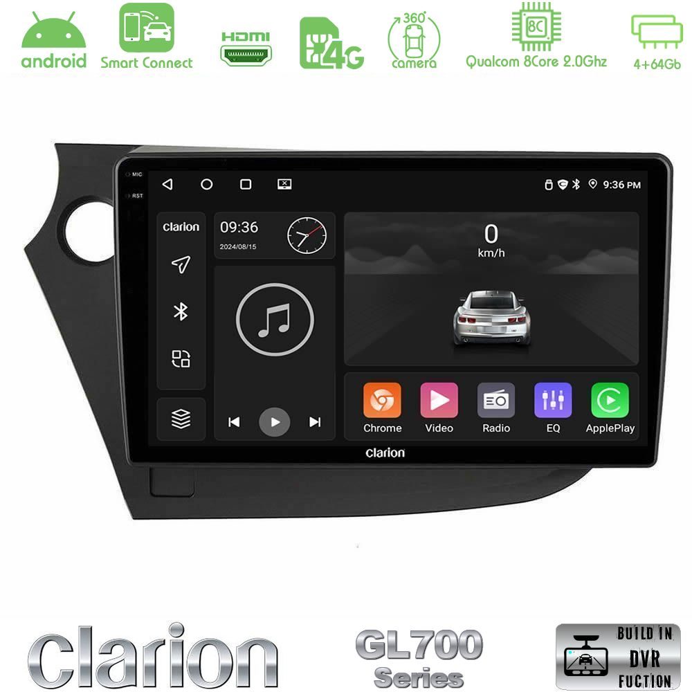 Clarion GL700 Series 8Core Android ClarionOS 4+64GB Honda Insight 2009-2015 Navigation Multimedia Tablet 9" Με Carplay & Android Auto