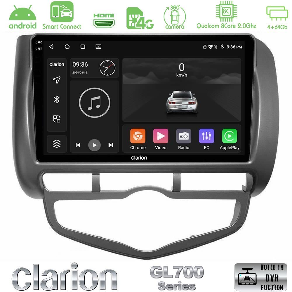 Clarion GL700 Series 8Core Android ClarionOS 4+64GB Honda Jazz 2002-2008 (Auto A/C) Navigation Multimedia Tablet 9" Με Carplay & Android Auto
