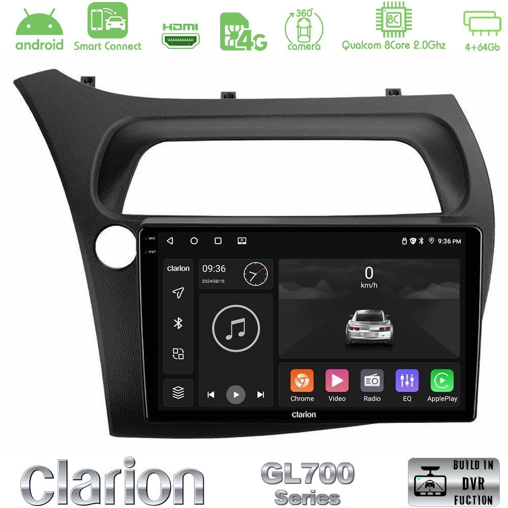 Clarion GL700 Series 8Core Android ClarionOS 4+64GB Honda CiviC Hatchback 2006-2011 Navigation Multimedia Tablet 9" Με Carplay & Android Auto