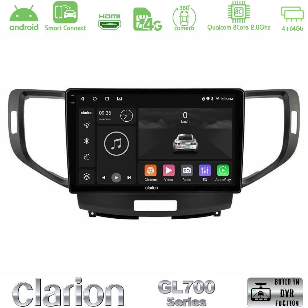 Clarion GL700 Series 8Core Android ClarionOS 4+64GB Honda Accord 2008-2015 Navigation Multimedia Tablet 9" Με Carplay & Android Auto