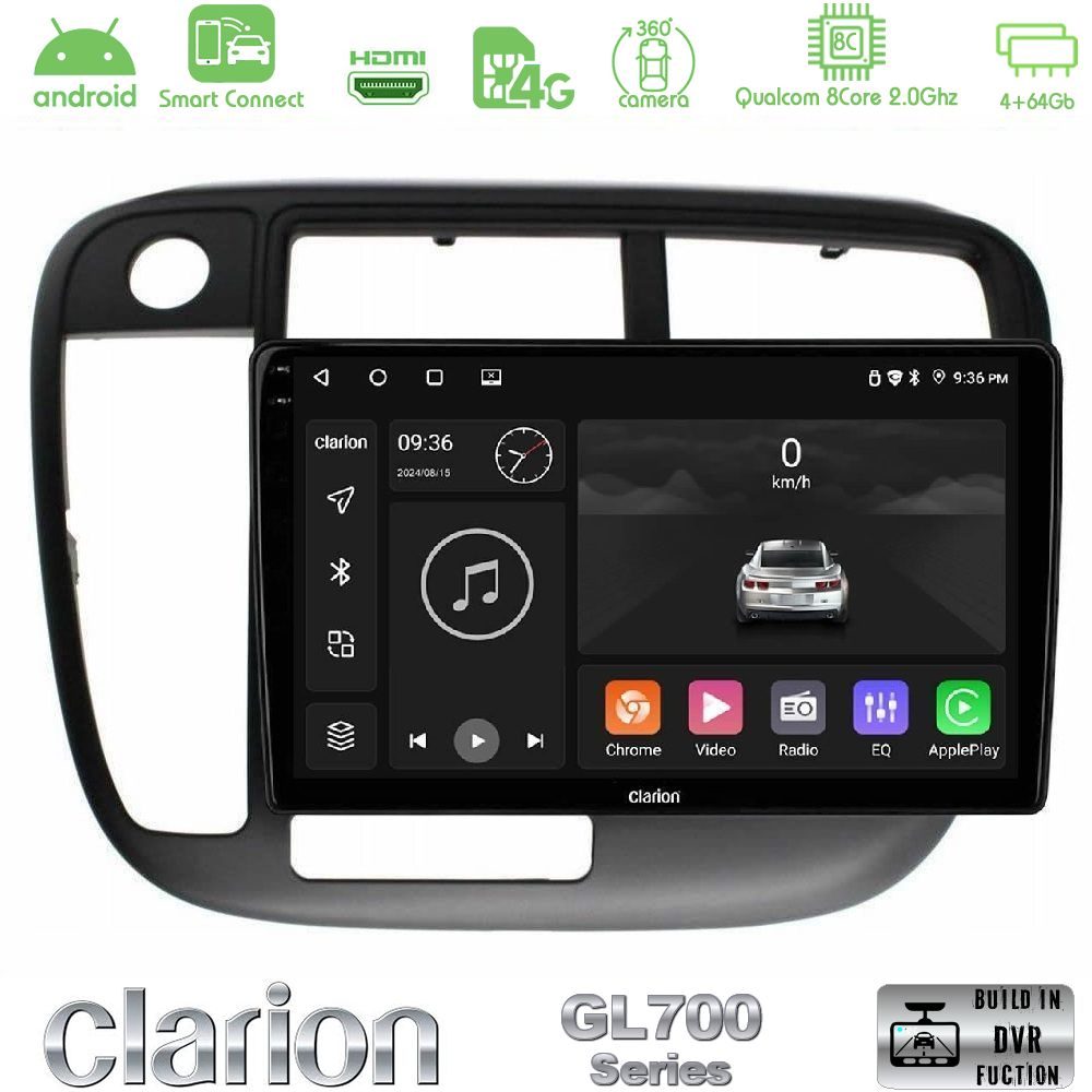 Clarion GL700 Series 8Core Android ClarionOS 4+64GB Honda Civic 1995-2001 Navigation Multimedia Tablet 9" Με Carplay & Android Auto