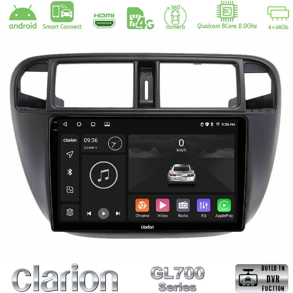 Clarion GL700 Series 8Core Android ClarionOS 4+64GB Honda Civic 1995-2001 Navigation Multimedia Tablet 9" Με Carplay & Android Auto