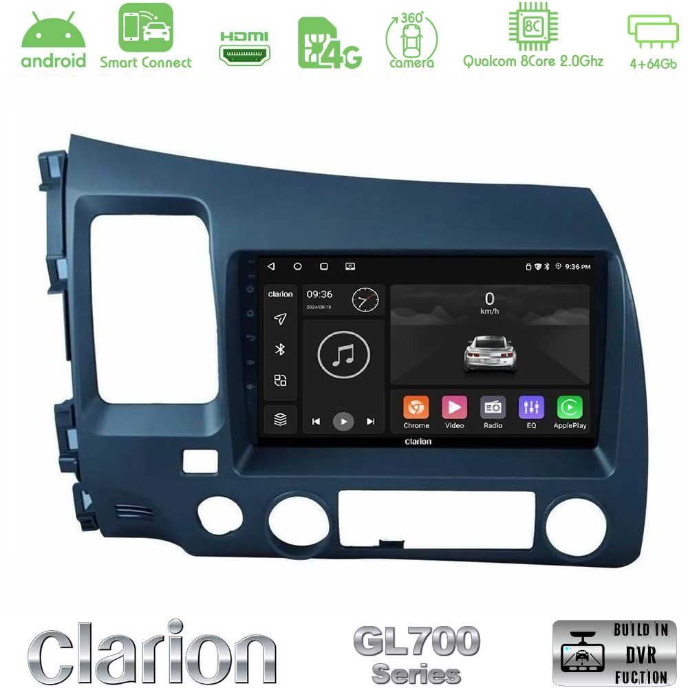 Clarion GL700 Series 8Core Android ClarionOS 4+64GB Honda Civic 2006-2011 Navigation Multimedia Tablet 9" Με Carplay & Android Auto