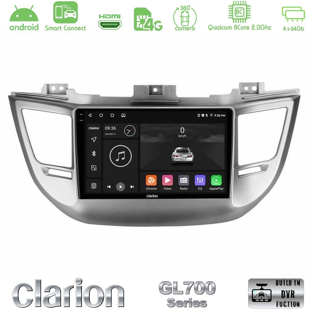 Clarion GL700 Series 8Core Android ClarionOS 4+64GB Hyundai Tucson 2015-2018 Navigation Multimedia Tablet 9" Με Carplay & Android Auto