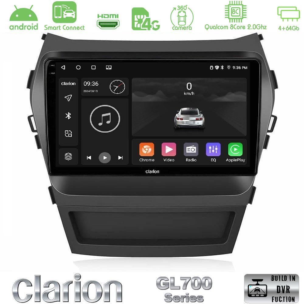 Clarion GL700 Series 8Core Android ClarionOS 4+64GB Hyundai iX45 2012-2017 Navigation Multimedia Tablet 9" Με Carplay & Android Auto