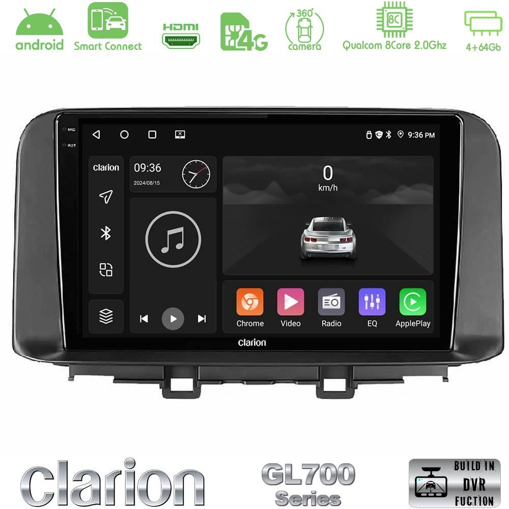 Clarion GL700 QUALCOMM Series 8Core Android ClarionOS 4+64GB Hyundai Kona 2018-2023 Navigation Multimedia Tablet 10" Με Carplay & Android Auto