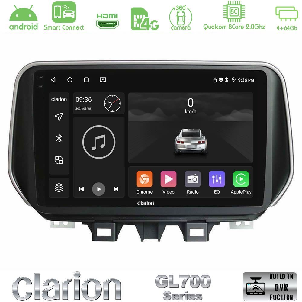 Clarion GL700 Series 8Core Android ClarionOS 4+64GB Hyundai Tucson 2019-> Navigation Multimedia Tablet 9" Με Carplay & Android Auto