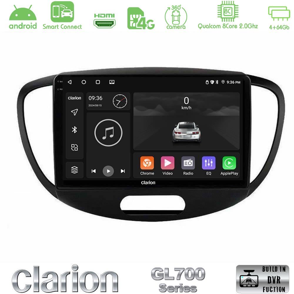 Clarion GL700 Series 8Core Android ClarionOS 4+64GB Hyundai i10 2008-2014 Navigation Multimedia Tablet 9" Με Carplay & Android Auto