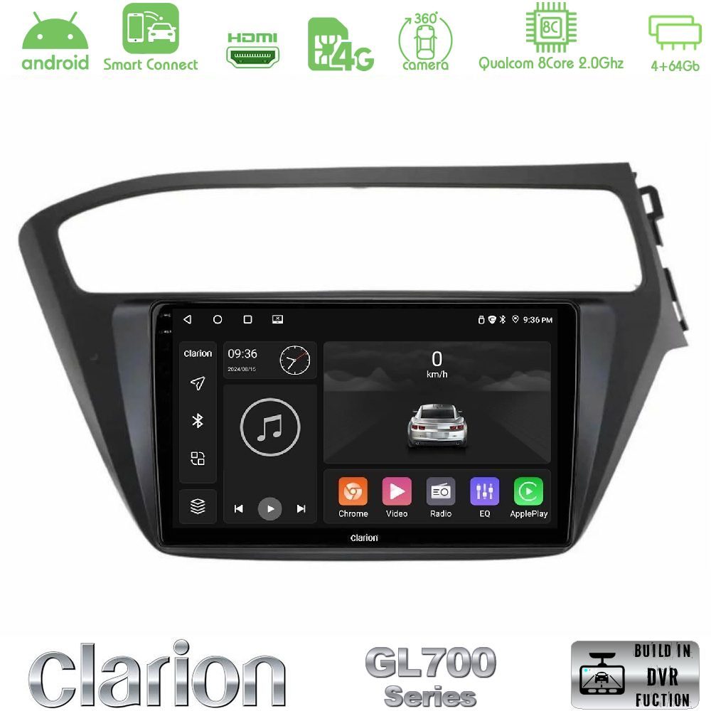 Clarion GL700 Series 8Core Android ClarionOS 4+64GB Hyundai i20 2018-2020 RHD Navigation Multimedia Tablet 9" Με Carplay & Android Auto