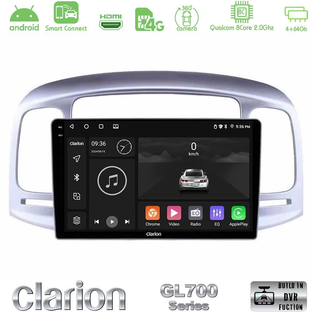 Clarion GL700 Series 8Core Android ClarionOS 4+64GB Hyundai Accent 2006-2011 Navigation Multimedia Tablet 9" Με Carplay & Android Auto