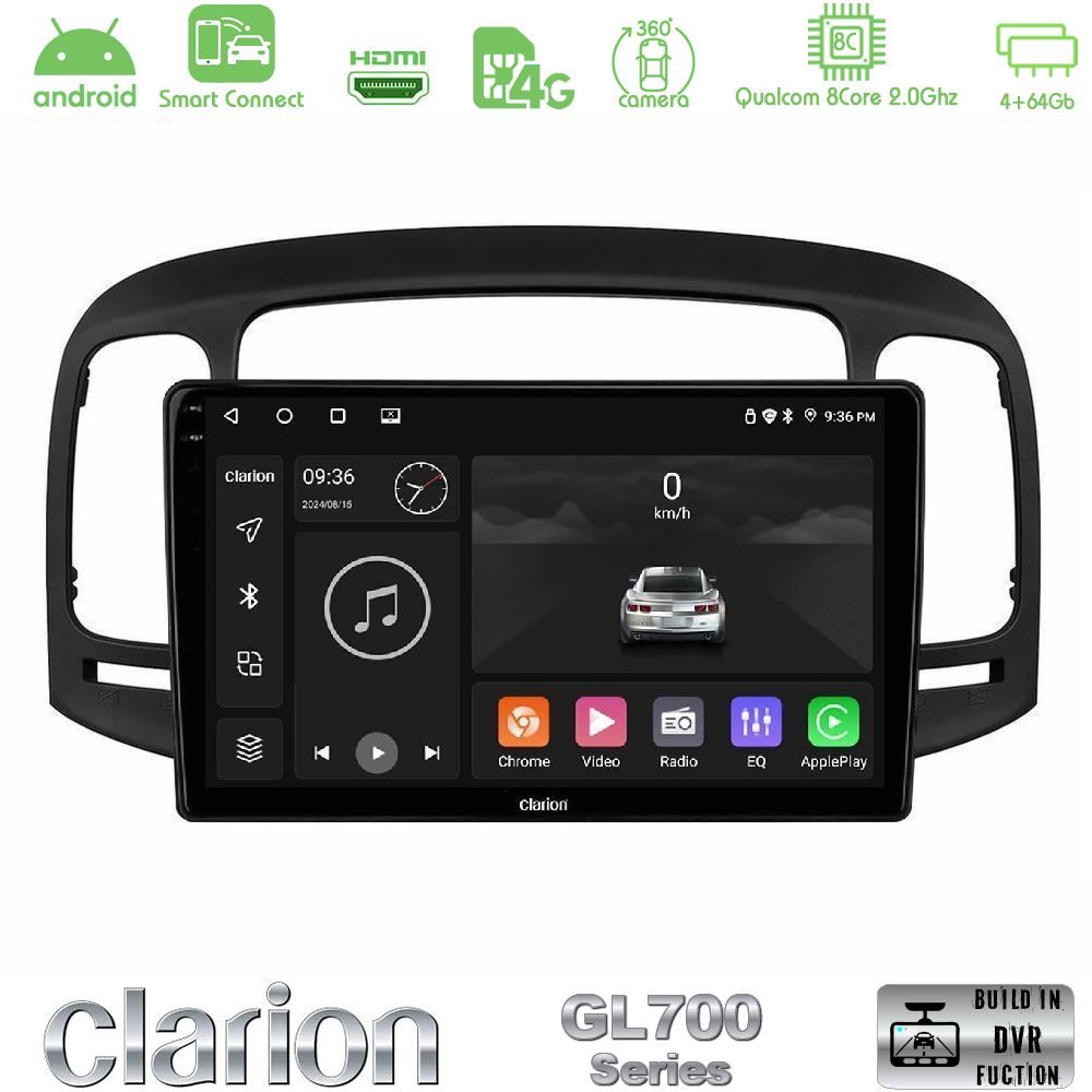 Clarion GL700 Series 8Core Android ClarionOS 4+64GB Hyundai Accent 2006-2011 Navigation Multimedia Tablet 9" Με Carplay & Android Auto
