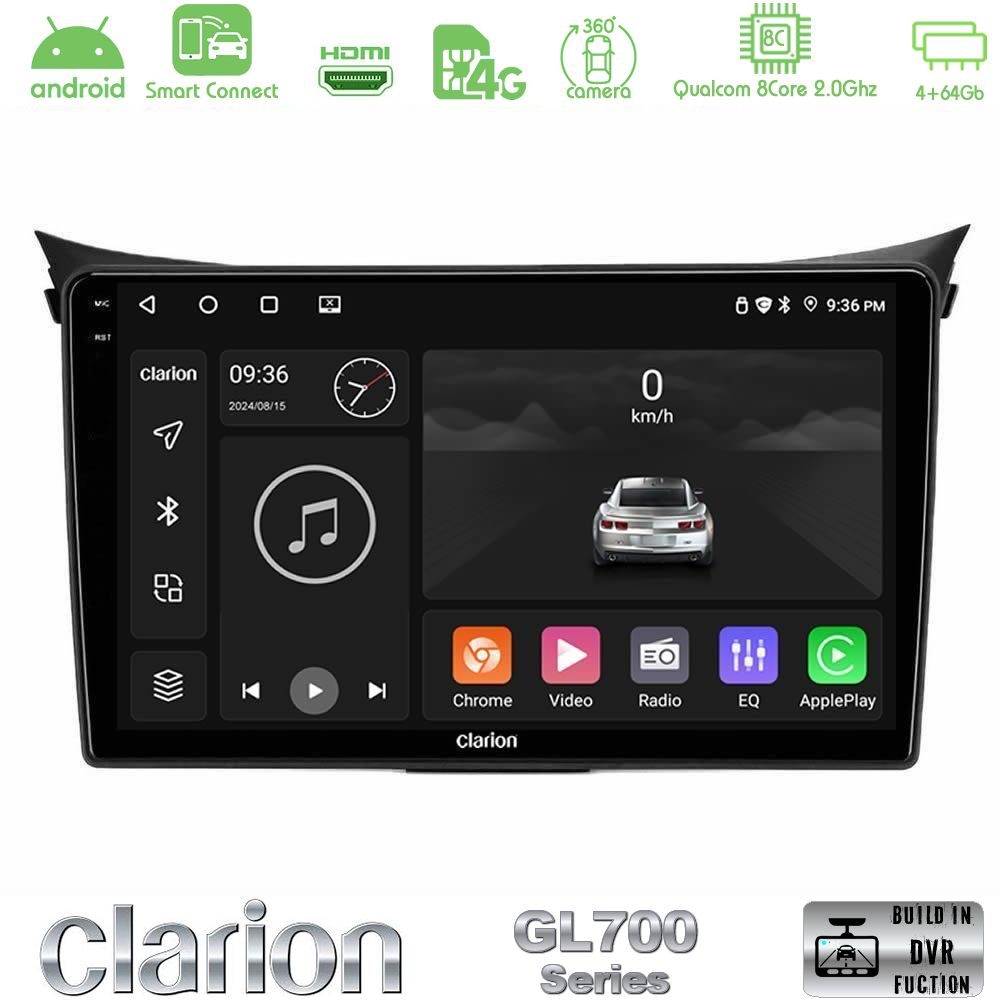 Clarion GL700 Series 8Core Android ClarionOS 4+64GB Hyundai i30 2012-2017 Navigation Multimedia Tablet 9" Με Carplay & Android Auto
