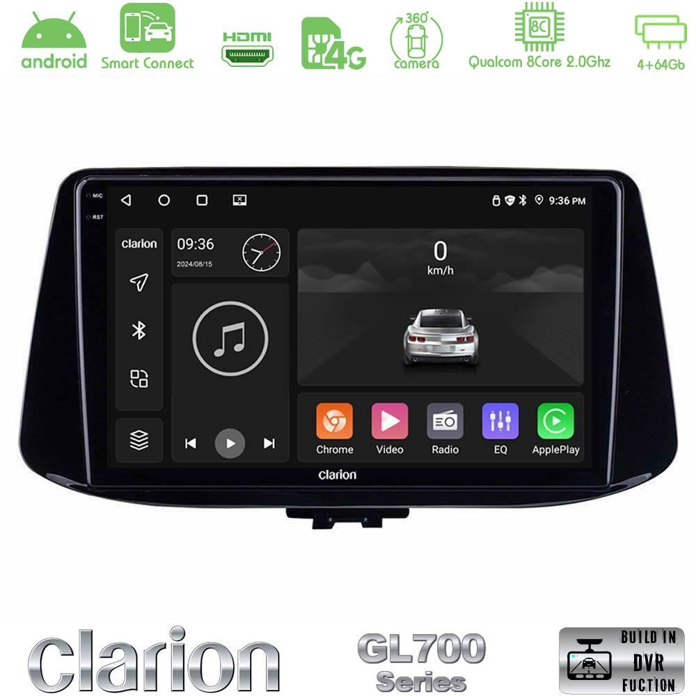 Clarion GL700 Series 8Core Android ClarionOS 4+64GB Hyundai i30 Navigation Multimedia Tablet 9" Με Carplay & Android Auto