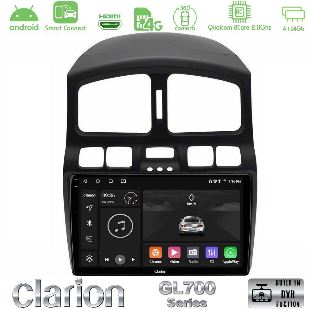 Clarion GL700 Series 8Core Android ClarionOS 4+64GB Hyundai Santa Fe 2000-2006 Navigation Multimedia Tablet 9" Με Carplay & Android Auto
