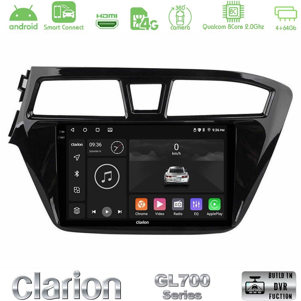 Clarion GL700 Series 8Core Android ClarionOS 4+64GB Hyundai i20 2014-2018 Navigation Multimedia Tablet 9" Με Carplay & Android Auto