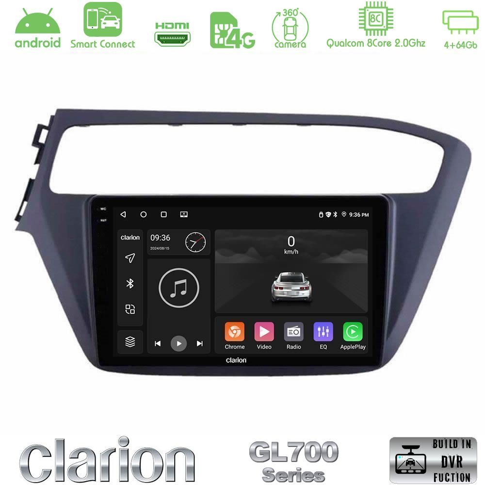 Clarion GL700 Series 8Core Android ClarionOS 4+64GB Hyundai i20 2018-2020 Navigation Multimedia Tablet 9" Με Carplay & Android Auto