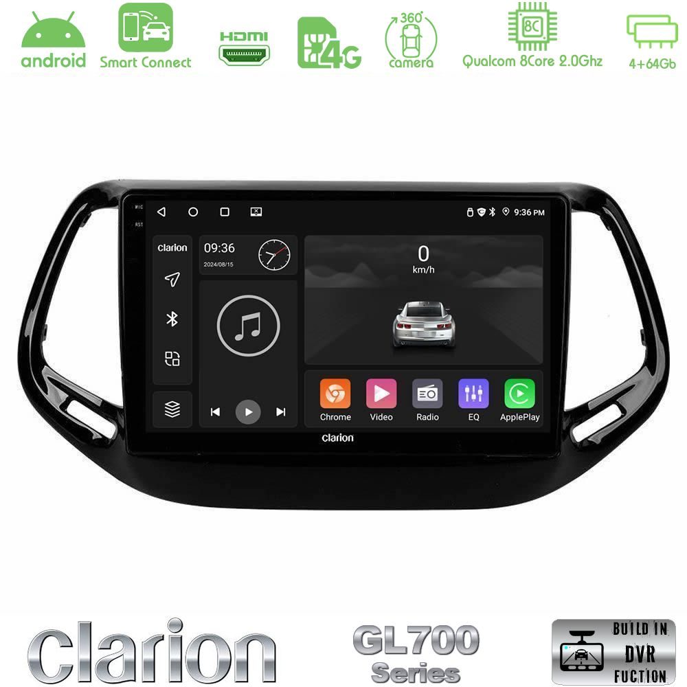 Clarion GL700 Series 8Core Android ClarionOS 4+64GB Jeep Compass 2017> Navigation Multimedia Tablet 10" Με Carplay & Android Auto