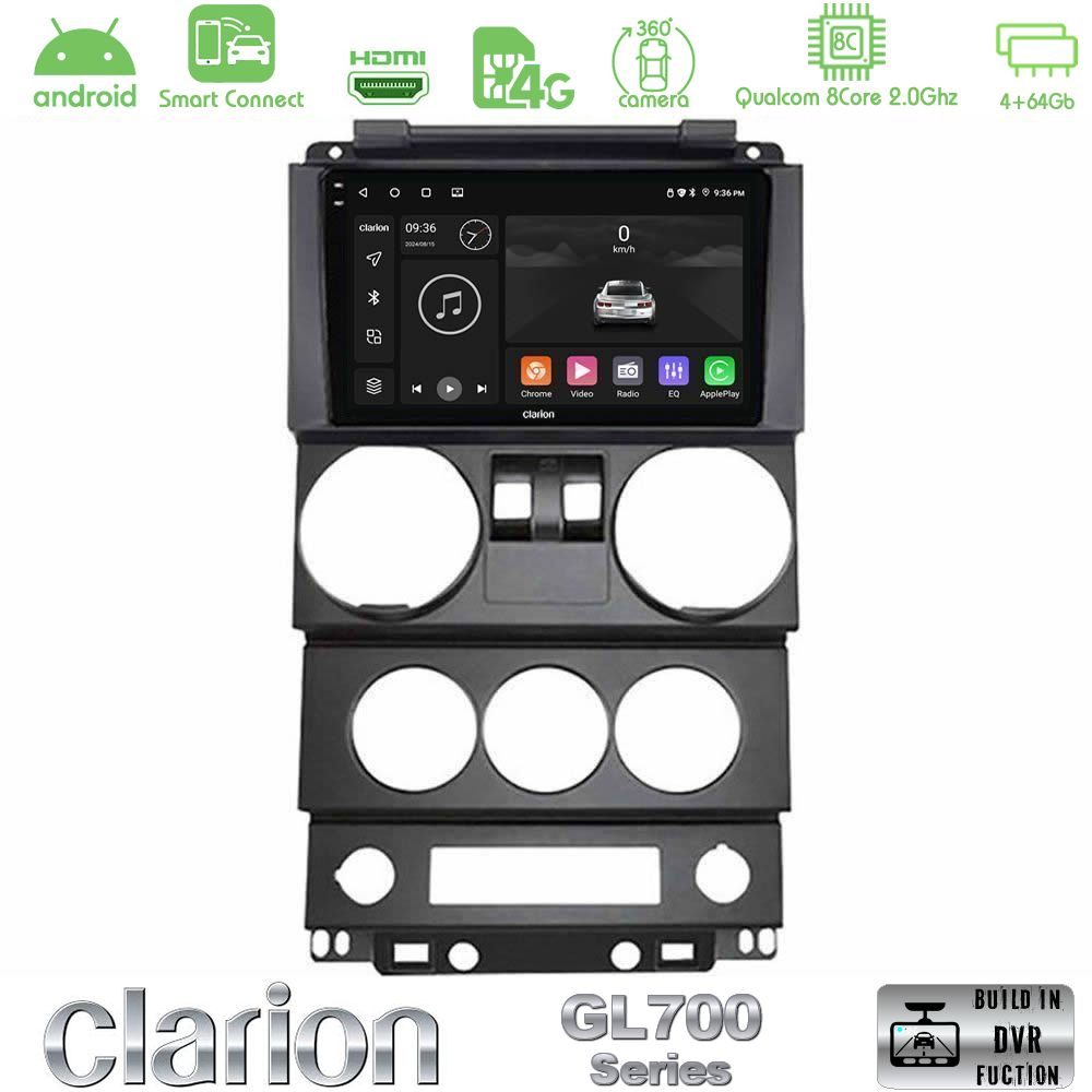 Clarion GL700 Series 8Core Android ClarionOS 4+64GB Jeep Wrangler 2Door 2008-2010 Navigation Multimedia Tablet 9" Με Carplay & Android Auto