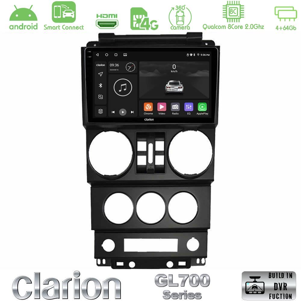 Clarion GL700 Series 8Core Android ClarionOS 4+64GB Jeep Wrangler 2008-2010 Navigation Multimedia Tablet 9" Με Carplay & Android Auto