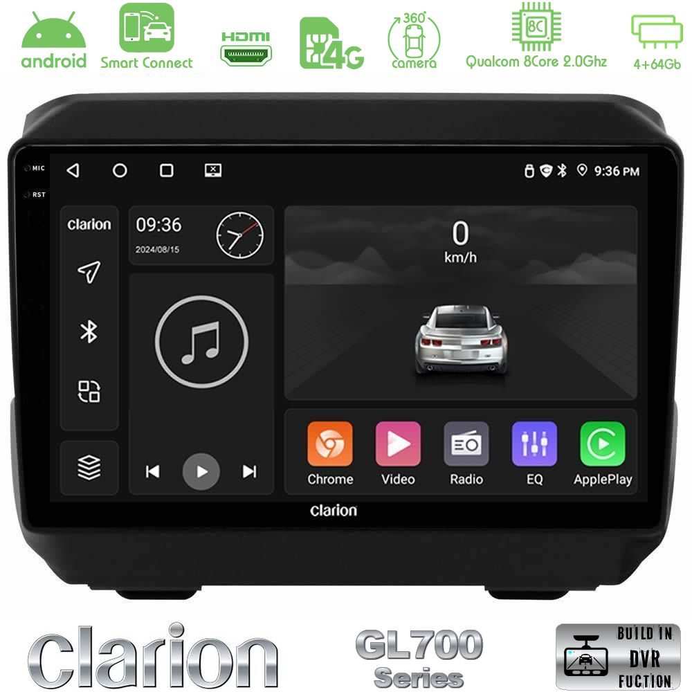 Clarion GL700 Series 8Core Android ClarionOS 4+64GB Jeep Wrangler 2018-> Navigation Multimedia Tablet 9" Με Carplay & Android Auto