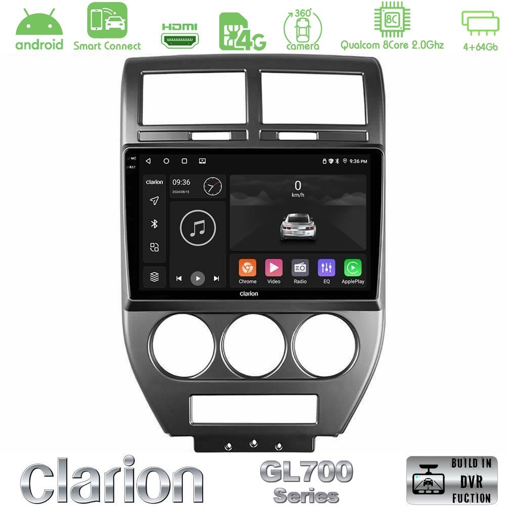 Clarion GL700 Series 8Core Android ClarionOS 4+64GB Jeep Compass/Patriot 2007-2008 Navigation Multimedia Tablet 10" Με Carplay & Android Auto