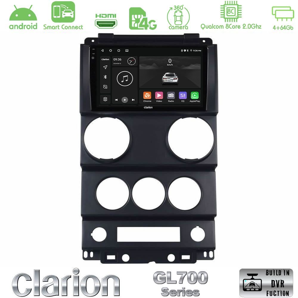 Clarion GL700 Series 8Core Android ClarionOS 4+64GB Jeep Wrangler 2Door 2008-2010 Navigation Multimedia Tablet 9" Με Carplay & Android Auto