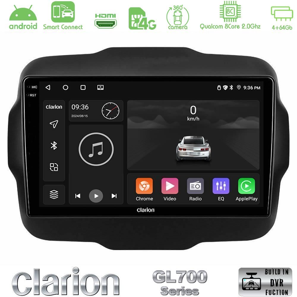 Clarion GL700 Series 8Core Android ClarionOS 4+64GB Jeep Renegade 2015-2019 Navigation Multimedia Tablet 9" Με Carplay & Android Auto