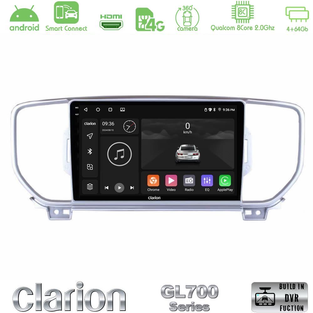 Clarion GL700 Series 8Core Android ClarionOS 4+64GB Kia Sportage 2016-2018 Navigation Multimedia Tablet 9" Με Carplay & Android Auto