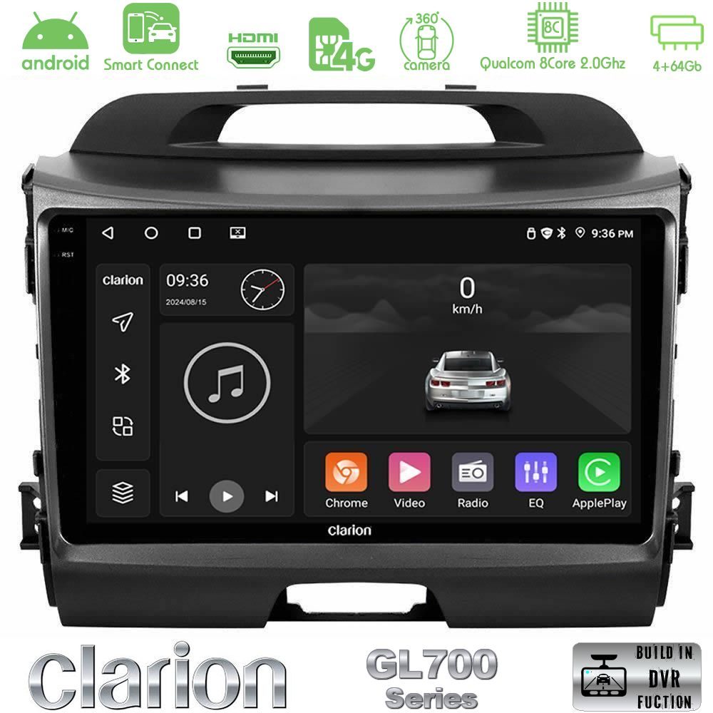 Clarion GL700 Series 8Core Android ClarionOS 4+64GB Kia Sportage Navigation Multimedia Tablet 9" Με Carplay & Android Auto