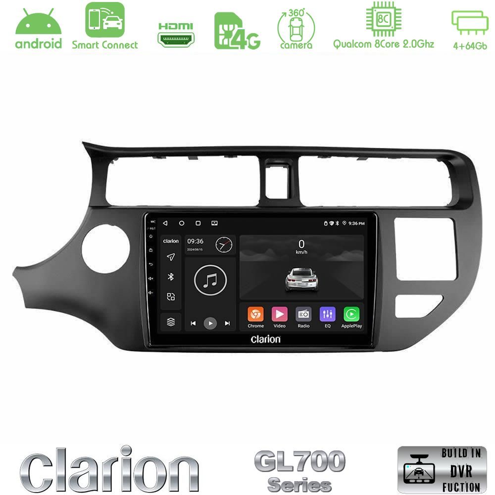 Clarion GL700 Series 8Core Android ClarionOS 4+64GB Kia Rio 2011-2015 Navigation Multimedia Tablet 9" Με Carplay & Android Auto