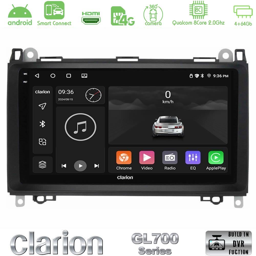 Clarion GL700 Series 8Core Android ClarionOS 4+64GB Mercedes A/B/Vito/Sprinter Class Navigation Multimedia Tablet 9" Με Carplay & Android Auto