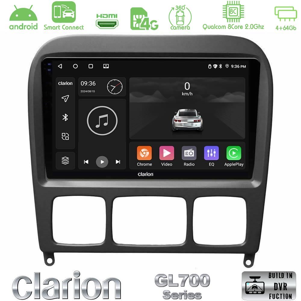 Clarion GL700 Series 8Core Android ClarionOS 4+64GB Mercedes S Class 1999-2004 (W220) Navigation Multimedia Tablet 9" Με Carplay & Android Auto