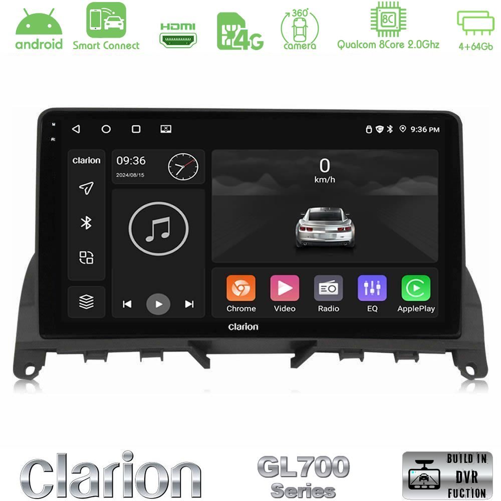 Clarion GL700 Series 8Core Android ClarionOS 4+64GB Mercedes C Class W204 Navigation Multimedia Tablet 9" Με Carplay & Android Auto