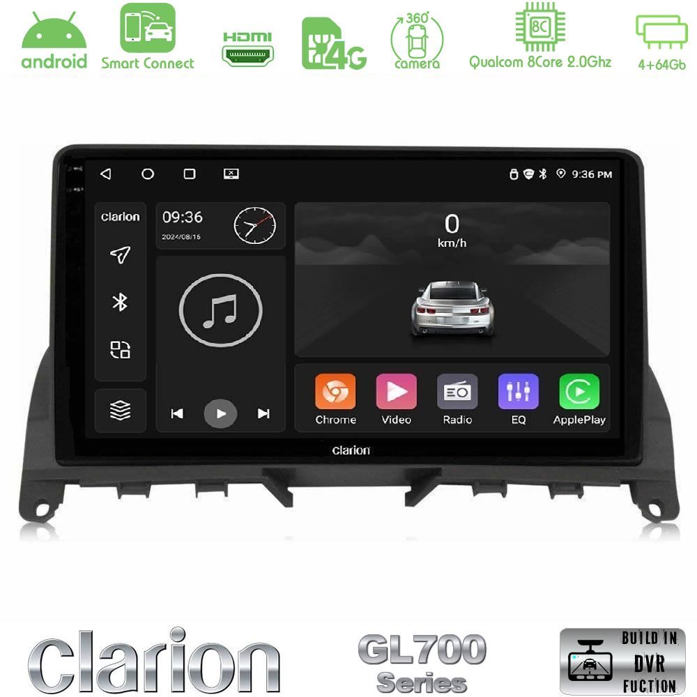 Clarion GL700 Series 8Core Android ClarionOS 4+64GB Mercedes C-Class W204 2008-2011 Navigation Multimedia Tablet 9" Με Carplay & Android Auto