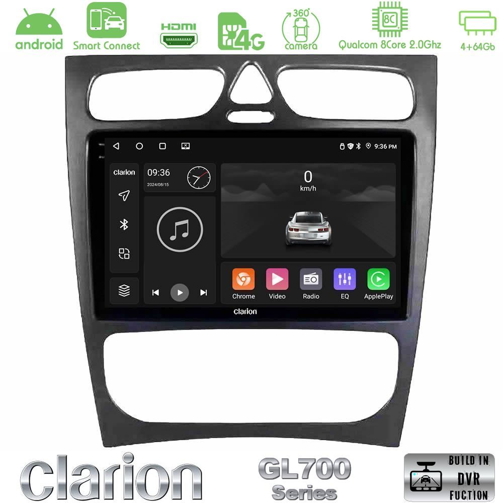 Clarion GL700 Series 8Core Android ClarionOS 4+64GB Mercedes C Class (W203) Navigation Multimedia Tablet 9" Με Carplay & Android Auto
