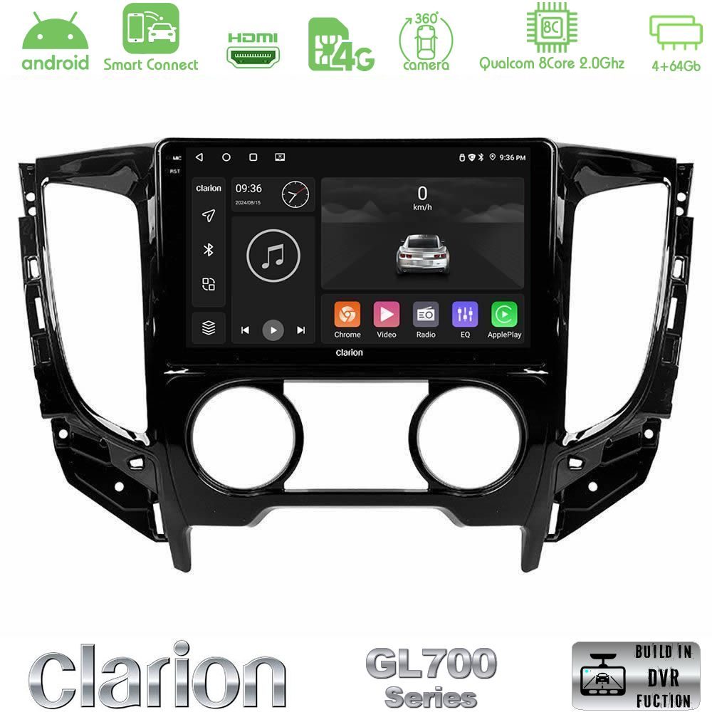 Clarion GL700 Series 8Core Android ClarionOS 4+64GB Mitsubishi L200 2016-> & Fiat Fullback (Manual A/C) Navigation Multimedia Tablet 9" Με Carplay & Android Auto