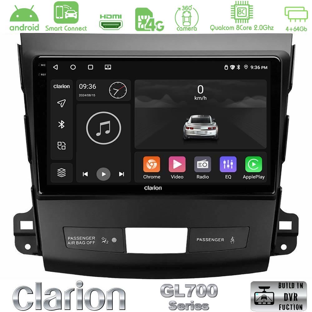 Clarion GL700 Series 8Core Android ClarionOS 4+64GB Mitsubishi Outlander/Citroen C-Crosser/Peugeot 4007 Navigation Multimedia Tablet 9" Με Carplay & Android Auto