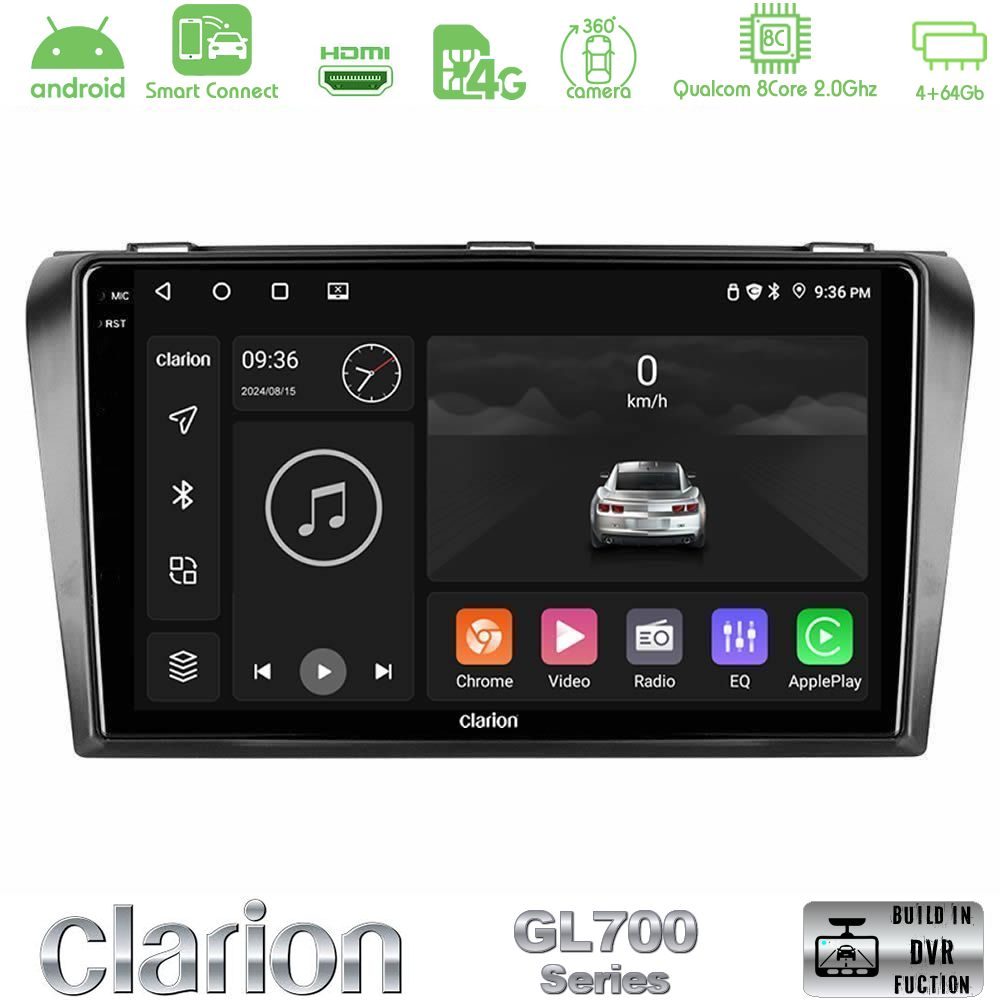 Clarion GL700 Series 8Core Android ClarionOS 4+64GB Mazda 3 2004-2009 Navigation Multimedia Tablet 9" Με Carplay & Android Auto