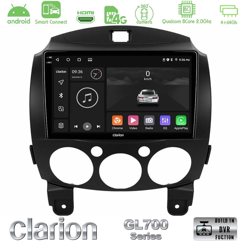 Clarion GL700 Series 8Core Android ClarionOS 4+64GB Mazda 2 2008-2014 Navigation Multimedia Tablet 9" Με Carplay & Android Auto