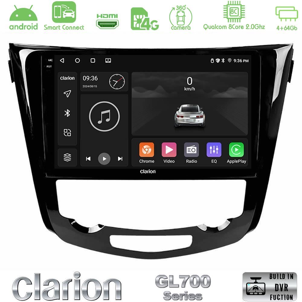 Clarion GL700 Series 8Core Android ClarionOS 4+64GB Nissan Qashqai J11 (AUTO A/C) Navigation Multimedia Tablet 10" Με Carplay & Android Auto
