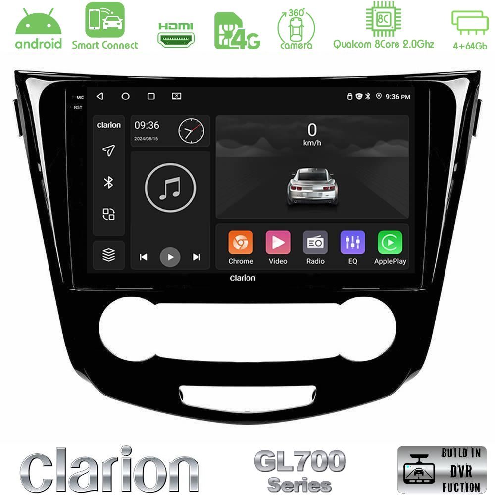 Clarion GL700 Series 8Core Android ClarionOS 4+64GB Nissan Qashqai J11 (Manual A/C) Navigation Multimedia Tablet 10" Με Carplay & Android Auto