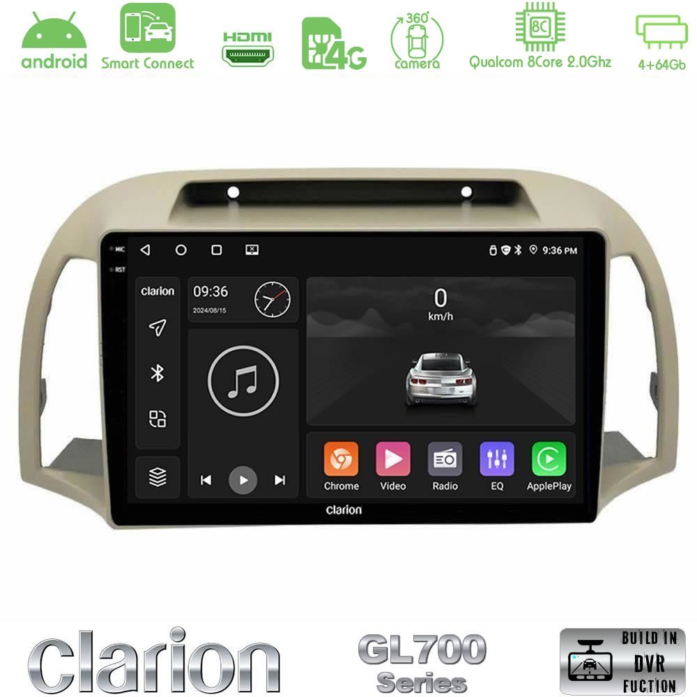 Clarion GL700 Series 8Core Android ClarionOS 4+64GB Nissan Micra K12 2002-2010 Navigation Multimedia Tablet 9" Με Carplay & Android Auto
