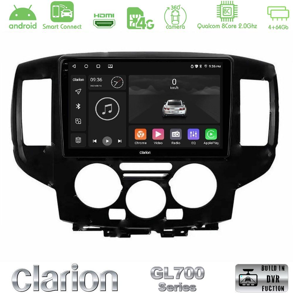 Clarion GL700 Series 8Core Android ClarionOS 4+64GB Nissan NV200 2009 – 2019 Navigation Multimedia Tablet 9" Με Carplay & Android Auto (Μαύρο)