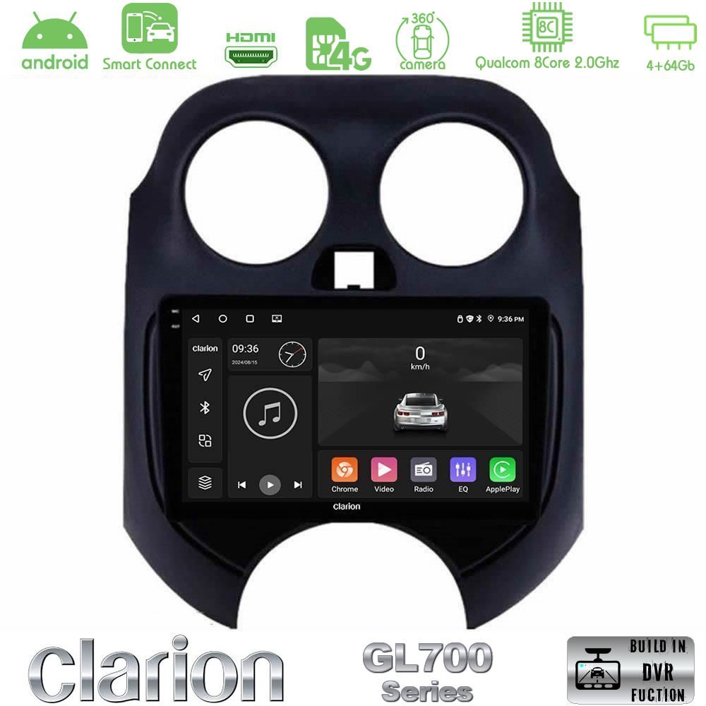 Clarion GL700 Series 8Core Android ClarionOS 4+64GB Nissan Micra 2011-2014 Navigation Multimedia Tablet 9" Με Carplay & Android Auto