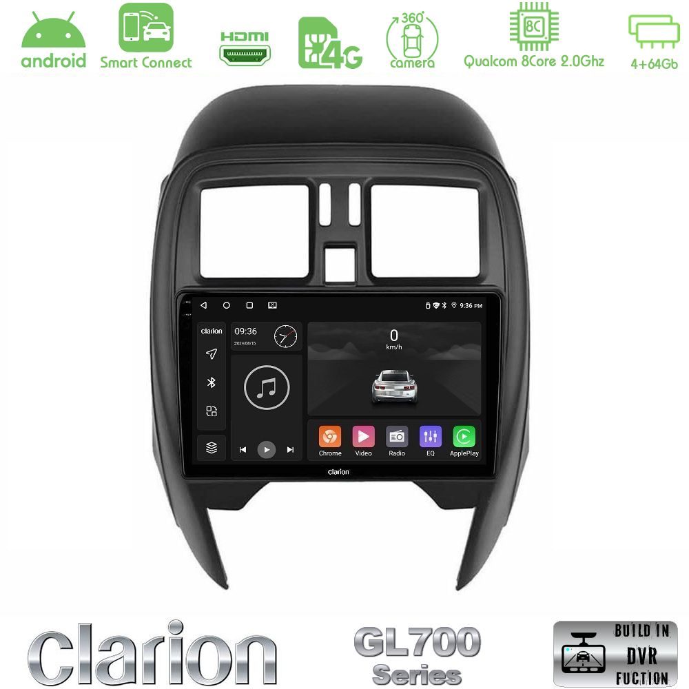 Clarion GL700 Series 8Core Android ClarionOS 4+64GB Nissan Micra 2013-2016 Navigation Multimedia Tablet 9" Με Carplay & Android Auto